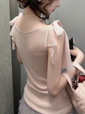 Summer Spicy Girl Ntt Design 100% Sky Silk Care Machine Sweet Bow Top Autumn Womenswear