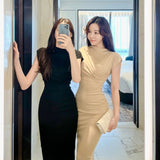 Li-Necked Dress Women's New Fork In The Summer New Small Design Folding Long Skirt Yu Sister Pure Want To Pack Hip Skirt