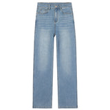 Blue High-Rise Elastic Straight Jeans Women 2026 Spring New Non-Legged Slim Texture Wide Leg Pants