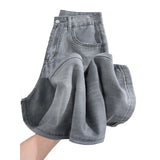 Sky Thin Gray Broad-Legged Jeans Women 2026 Summer Lyselle Straight Pants 1403