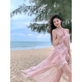 Pure-Temper Beauty Fairy Pink Lotus Side Fairy Pure Lusty Temperament Design Dress