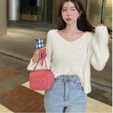 V-Neck Sweater Knitted Coat Women's Dress In The Spring And Autumn Soft Glutinous Languid Loose Bag Short Jacket On The Head