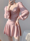Yan 2026 New Sweet Pure Style Belt Steel To Gather With Thin Long Sleeve Dress Swimsuit Swimsuit Women