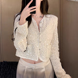 White Transparent Glid Blouse Small Incense Blouse Thin Breathable Short Cardigan