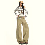 Autumn Thin Women's Kaqi Color Wide-Legged Jeans New Design Sense Loose Straight Cutter