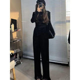 Irregular Solid Color Repair Body Dress Women's Fashion Set Of Spring And Autumn High Waist Broad Leg Trousers Casual Two Sets