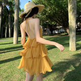 2025 California Sunset Holiday Romantic Dress Multi-Layer Lotus Leafy Short Dress Dress Dress