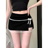 2025 New Sweet Sister Pure Sexy Lace Splicing Bow Double Anti-Walking A-Word Bag Hip Short Skirt Girl Spring