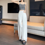 100% Lyselle Ice Silk YKK Jeans Women Pure White Cool Sense Of Permeability Light Skiny White Broad Legs Thin