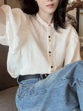 Summer Thin White Cotton Short-Sleeved Shirt Women's Summer 2025 New Summer Loose Thin Bubble Sleeve Top