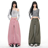 Street Hottie Broad Leg Trousers Design High Street Hanging Jeans Women Trousers Plus Pink Trousers