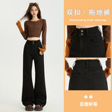 5588 New Elastic High-Waisted Broad-Legged Tug Trousers In Autumn Loose-Fitting Pendant Jeans Woman