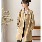 Windcoat Women's Long-Term Simple Early Spring And Autumn Top Female Korean Version Of Loose Students Solid Color Bhike Coat Tide In Women