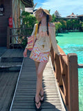 Swimsuit Women Split Skirt Striped Orange Long-Sleeved Hoodie Belly Thin Bikini Four-Piece Set Of Beautiful Vacation