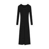 Korean Version Of Yellow Long-Sleeved Knitted Dress Women's Autumn Slime Temperamental Ass Dress Body To The Waist Long Skirt