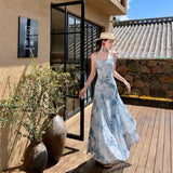 2025 Blue Butterfly Sling Skirt Women's Summer Design Dress Net Yarn Feeling Waist Fishtail Skirt Dress