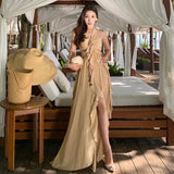 Mori's Traveller Art Vagrant Wind Tied With Lotus Leaf Side Dress Hanging Neck-Lup Dress